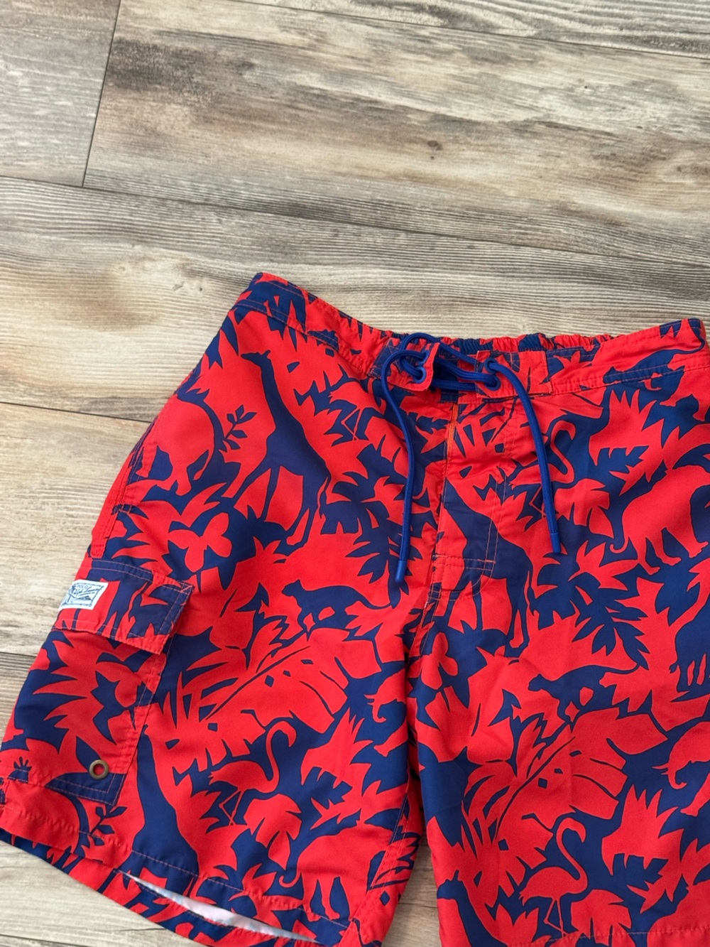 Polo Ralph lauren Shorts red blue Safari Swim Trunks lined tropical kailua 30 in